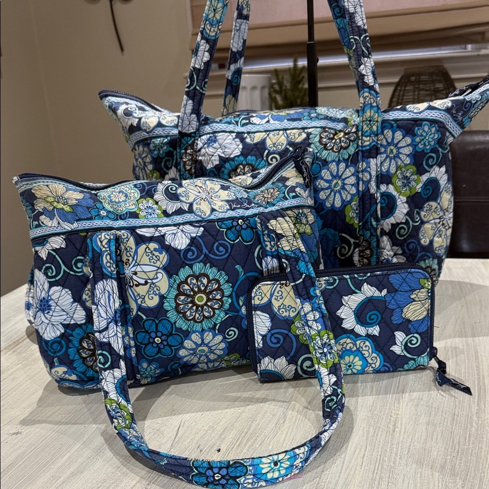 Vera Bradley Navy and Teal Floral XL Tote Trio